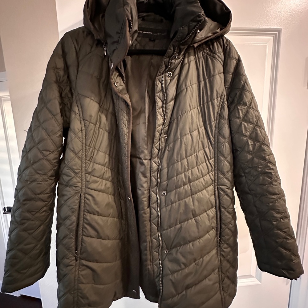 Andrew Marc New York Womens XL Quilted Hooded Parka Jacket - Olive